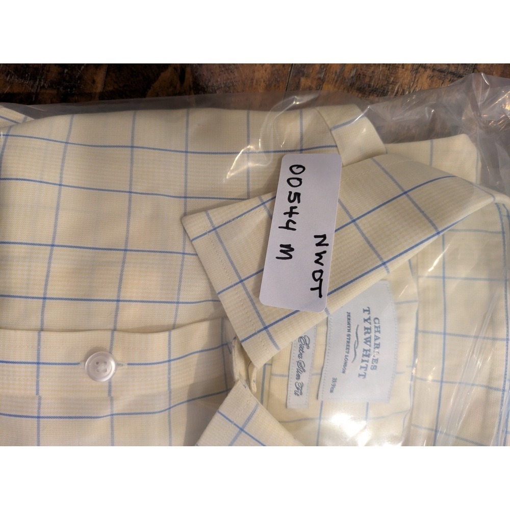 Charles Tyrwhitt Shirt Mens Slim Fit Long Sleeve Button Up 15.5 / 36 Yellow Chk - Picture 11 of 11